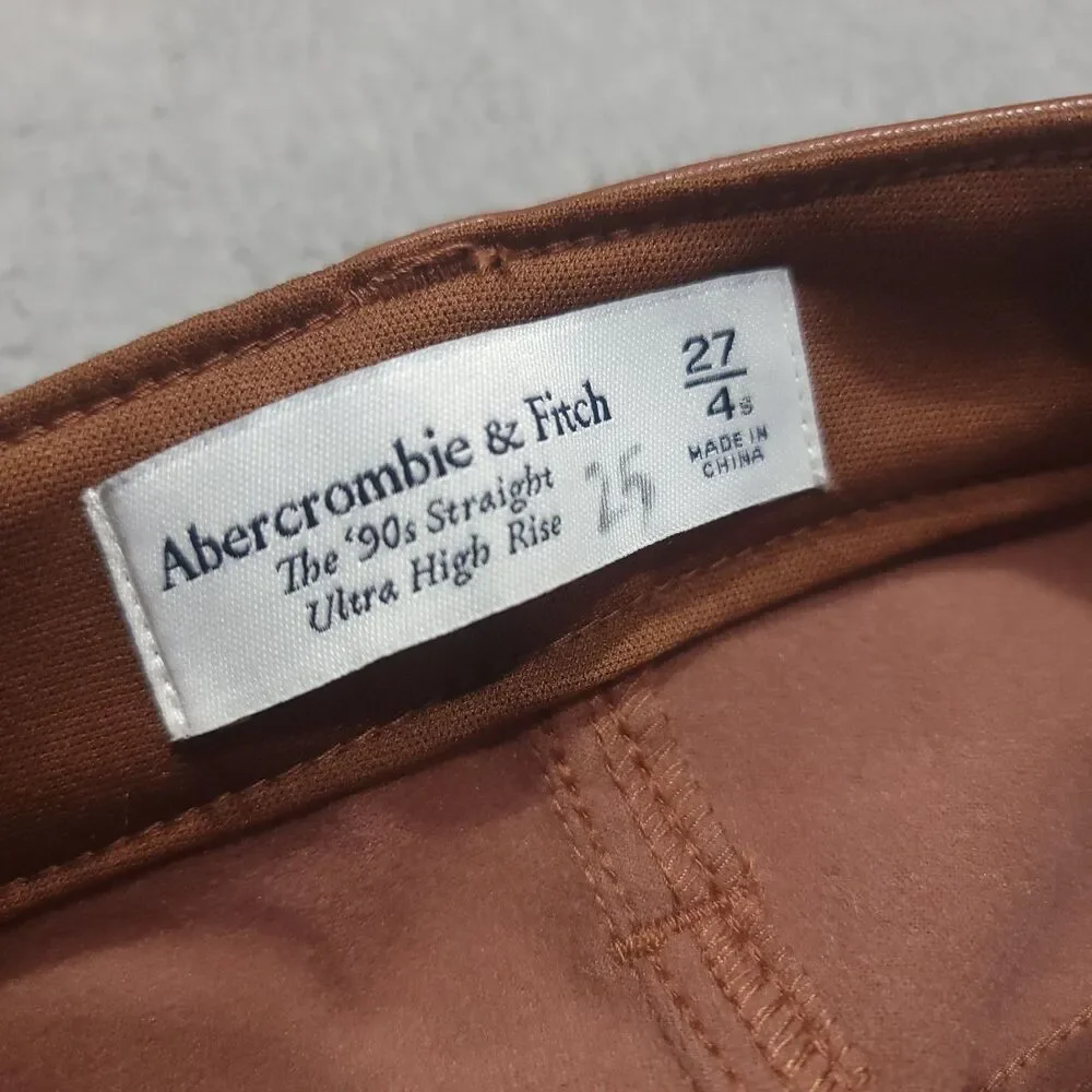 Abercrombie Fitch 90s Ultra High Rise Straight Faux Leather Pants Women 27 Brown